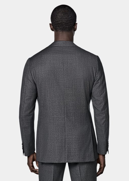 Dark Grey Bird's Eye Tailored Fit Havana Suit Jacket