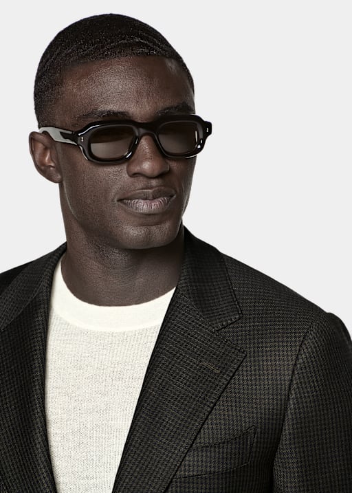 Dark Green Houndstooth Tailored Fit Milano Blazer