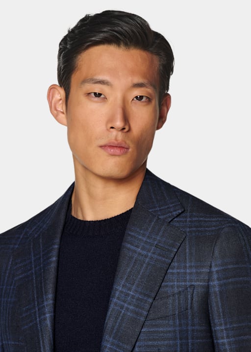 Navy Checked Tailored Fit Havana Blazer