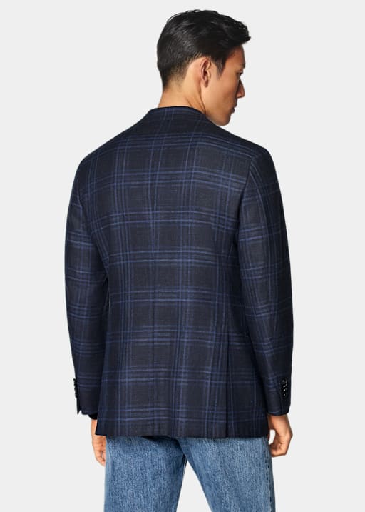 Navy Checked Tailored Fit Havana Blazer