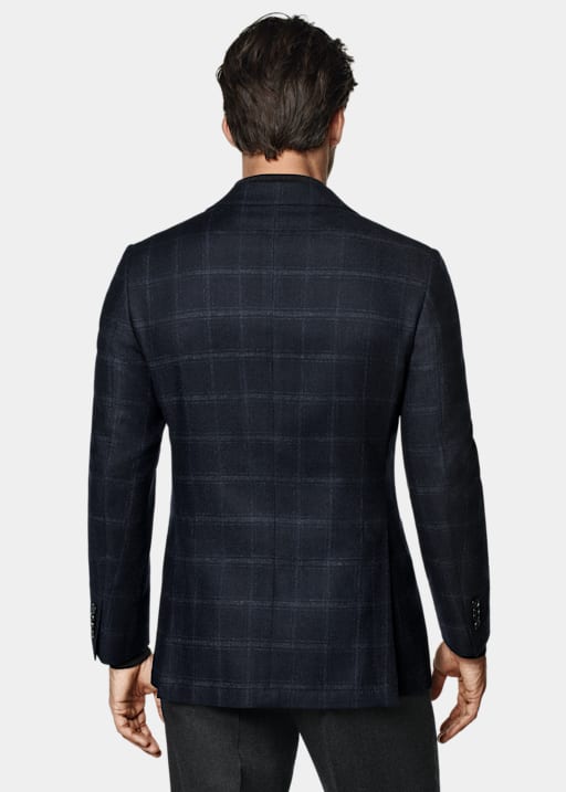 Navy Checked Tailored Fit Havana Blazer