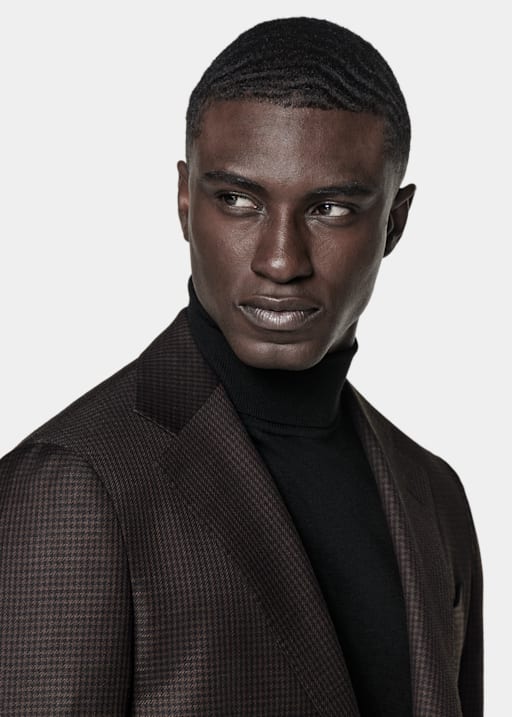 Dark Brown Houndstooth Tailored Fit Havana Blazer