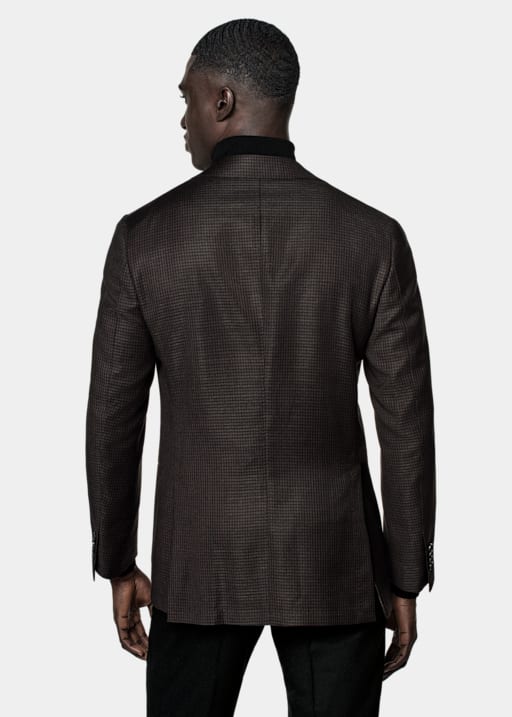 Dark Brown Houndstooth Tailored Fit Havana Blazer