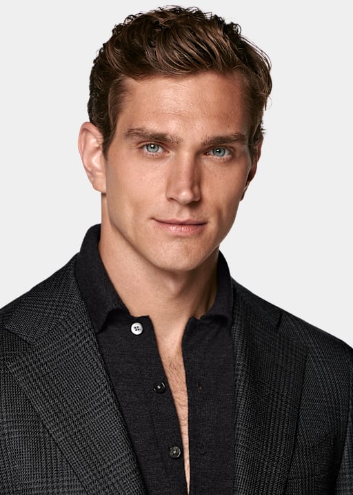 Dark Grey Checked Tailored Fit Havana Blazer