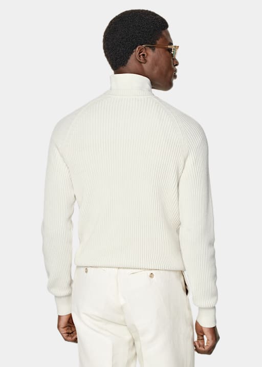 Sweter crewneck prążkowany w odcieniu bieli