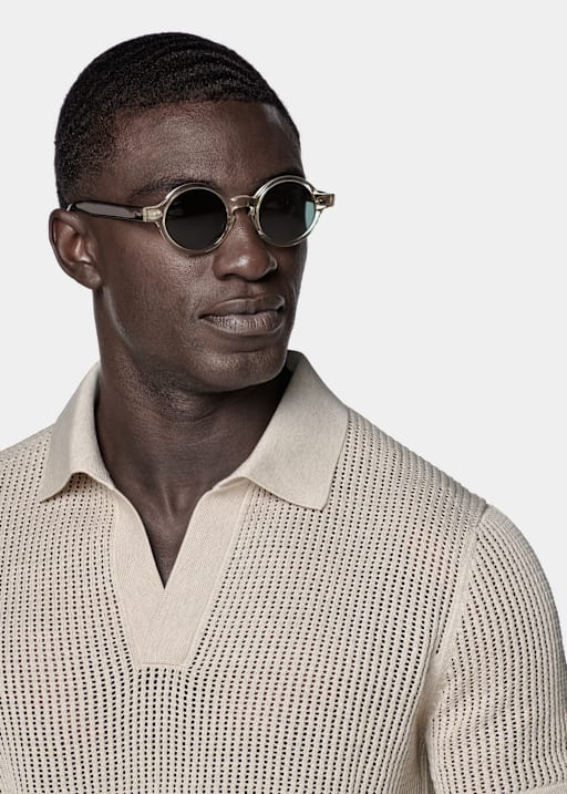 Sand Crochet Buttonless Polo