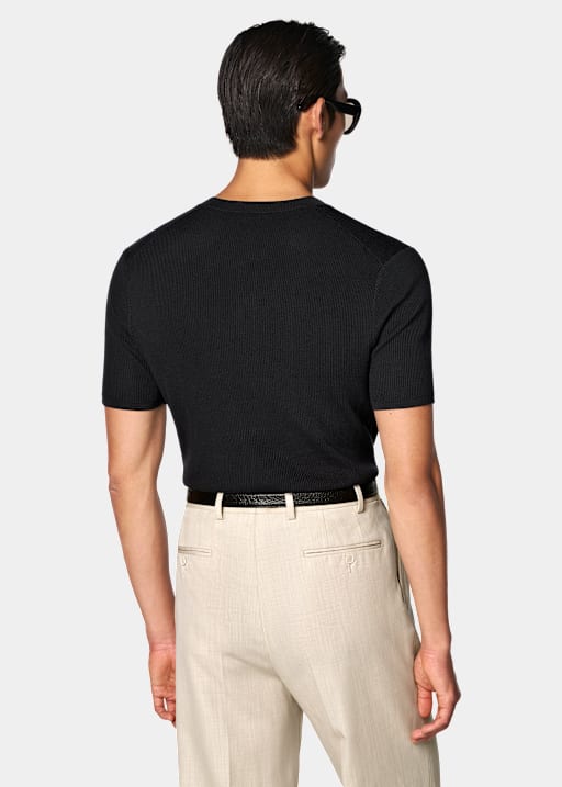 Dark Grey Ribbed Short Sleeve Henley