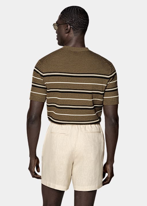 Dark Green Striped Jacquard Short Sleeve Crewneck