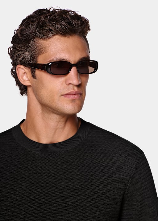 Schwarzes Jacquard-T-Shirt mit Rundhalsausschnitt und kurzen &Auml;rmeln