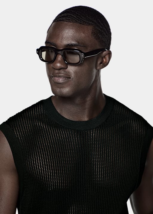 Black Crochet Sleeveless Crewneck