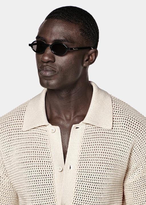 Sand Crochet Polo Cardigan