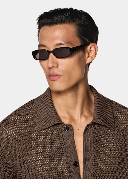 Mid Brown Crochet Polo Cardigan