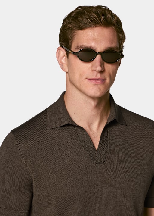 Dark Brown Buttonless Polo