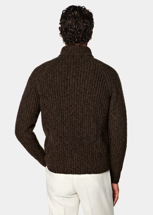 Mittelbrauner Ripp-Cardigan Moulin&eacute; mit Rei&szlig;verschluss
