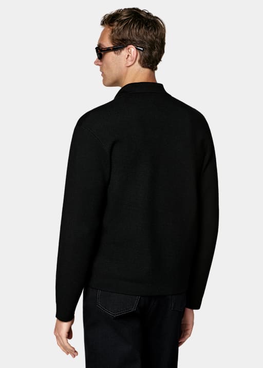 Black Long Sleeve Polo Cardigan