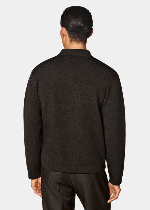 Dark Brown Long Sleeve Polo Cardigan