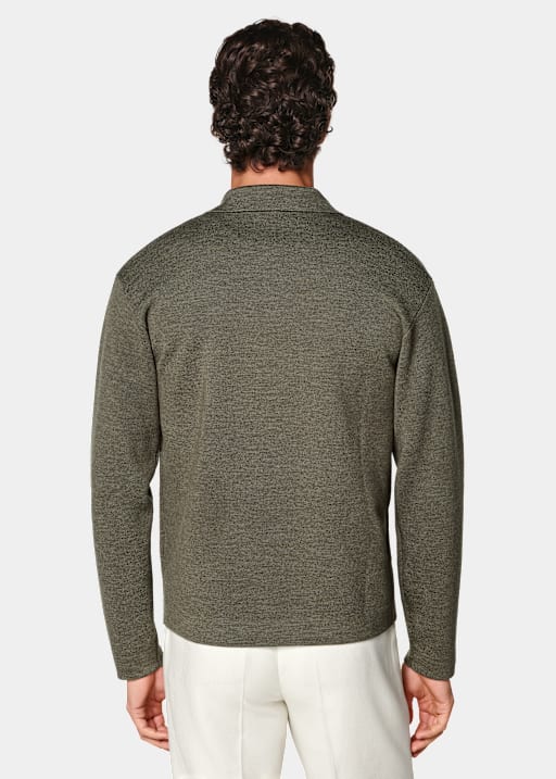 Cardigan-polo verde medio a maniche lunghe