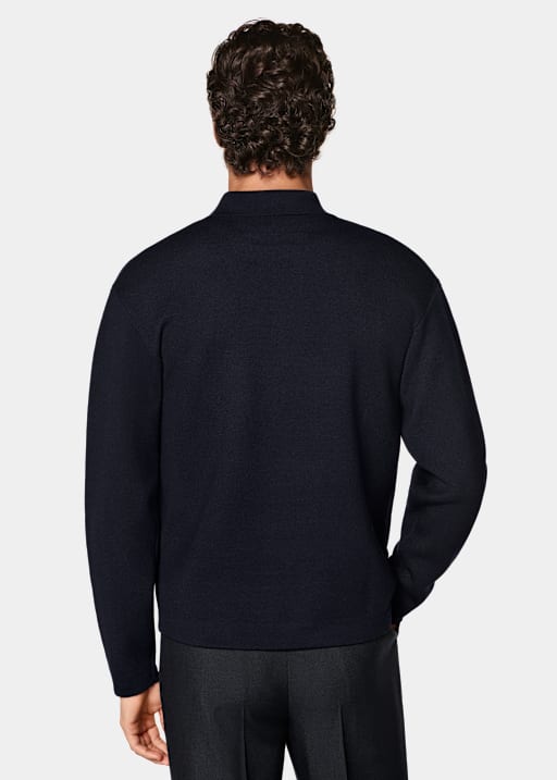 Navy Polo Cardigan met Lange Mouwen