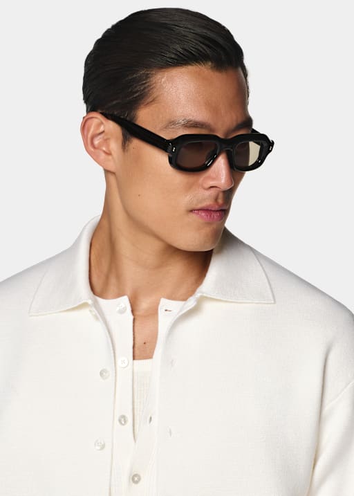 Off-white Polo Cardigan met Lange Mouwen