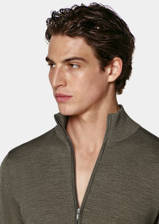 Mid Green Merino Half Zip