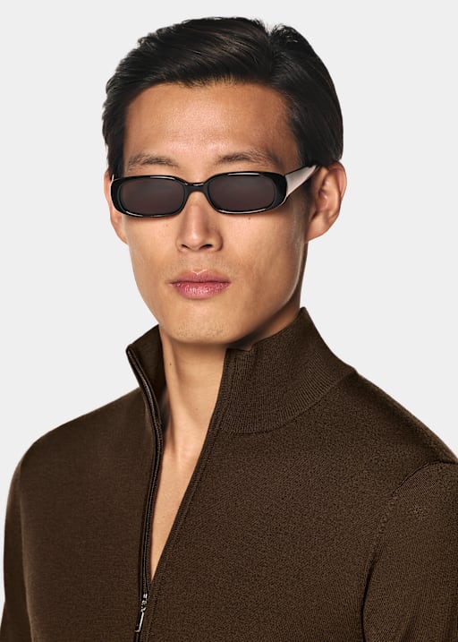 Mid Brown Merino Half Zip