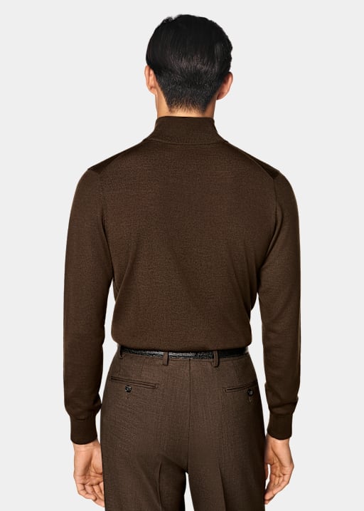 Mid Brown Merino Half Zip