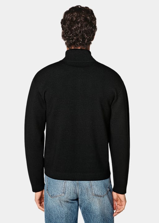 Black Merino Zip Cardigan