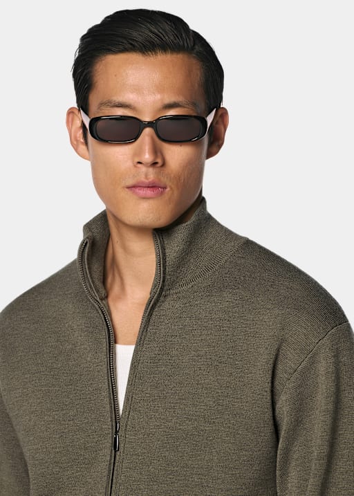 Mid Green Merino Zip Cardigan