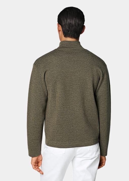 Mid Green Merino Zip Cardigan