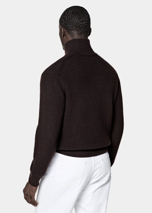 Dark Purple Ribbed Long Sleeve Funnel-Neck