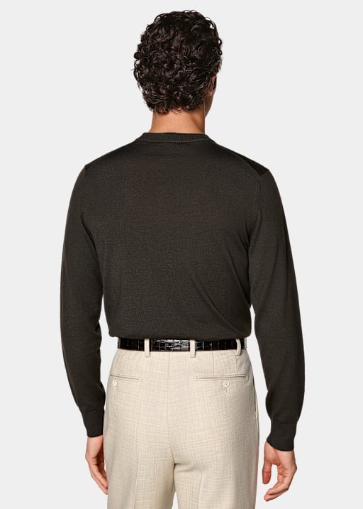 Jersey cuello redondo marr&oacute;n oscuro merino
