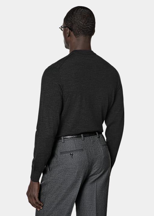 Merino Rundhalspullover dunkelgrau