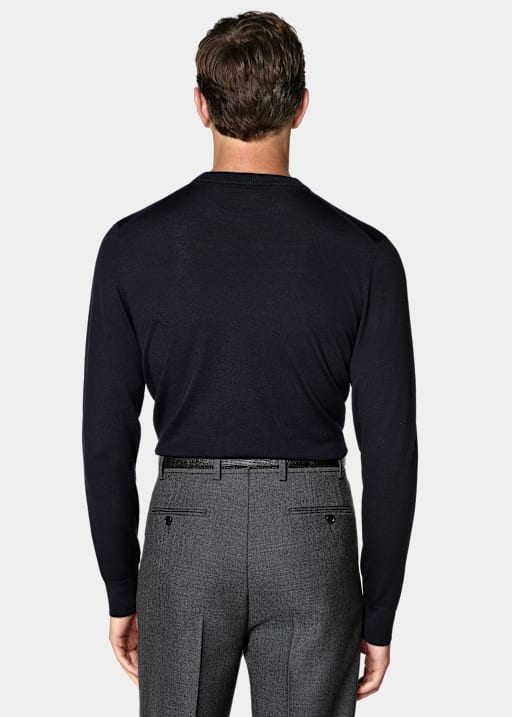 Merino Rundhalspullover navy