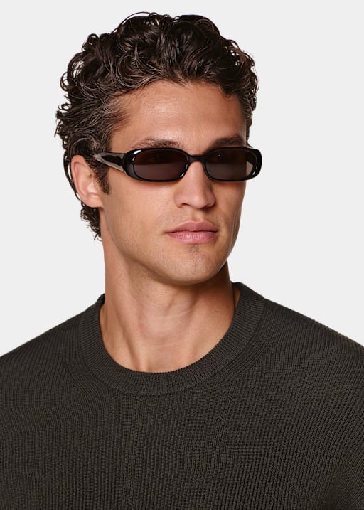 Jersey de canal&eacute; cuello redondo marr&oacute;n oscuro merino