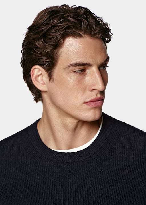 Navy Ribbed Merino Crewneck