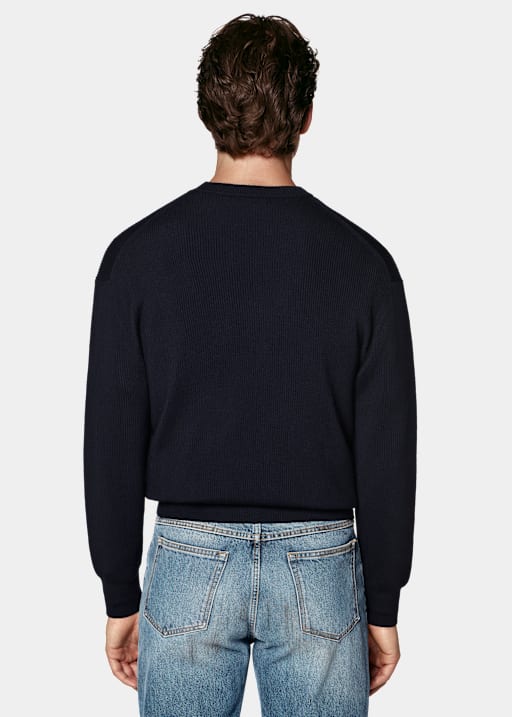 Navy Ribbed Merino Crewneck