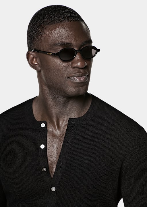 Black Ribbed Henley