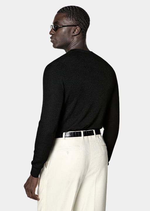 Black Ribbed Henley