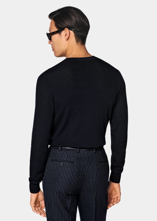 Navy Henley met ribbelstructuur