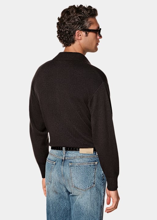 Polo-Shirt dunkelbraun Langarm