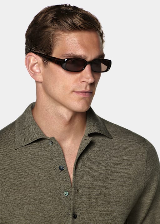 Mid Green Merino Long Sleeve Polo