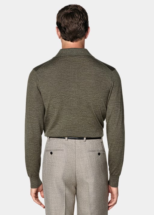 Mid Green Merino Long Sleeve Polo
