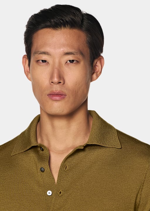 Polo manches longues Merino jaune moyen