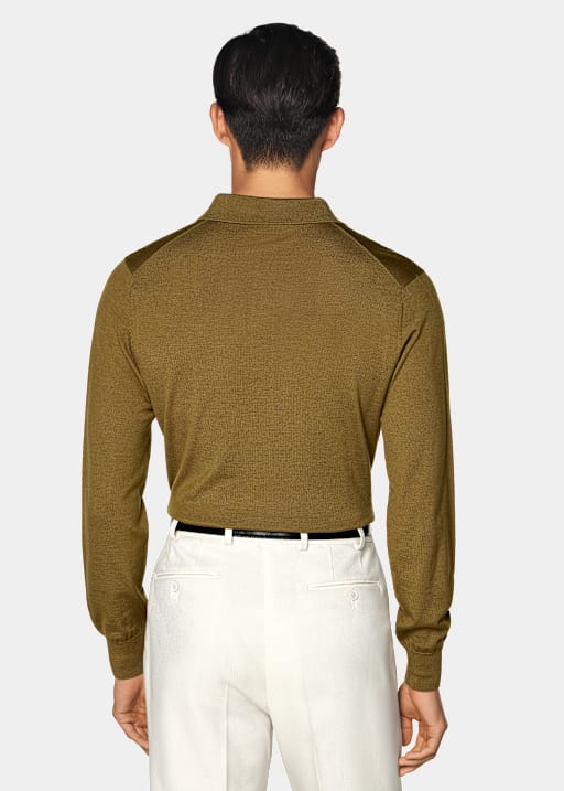 Polo manches longues Merino jaune moyen