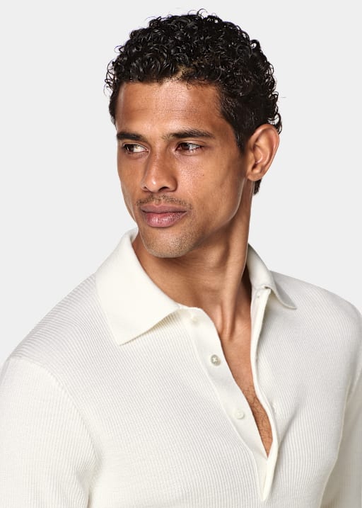Off-White Ribbed Merino Long Sleeve Polo