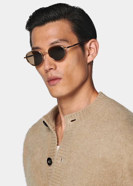 Mid Brown Crewneck Cardigan