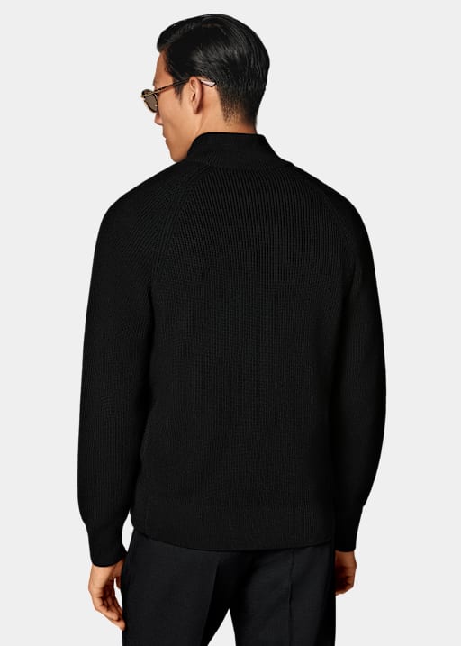 Black Ribbed Zip Cardigan