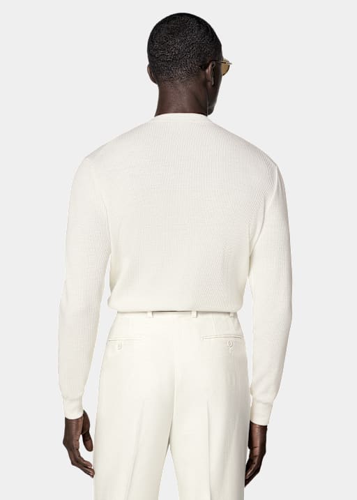 米白色罗纹亨利衫