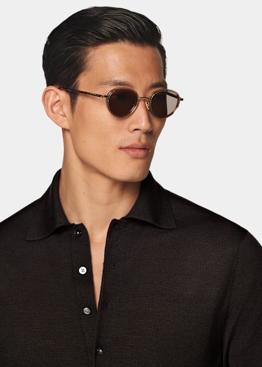Dark Brown Long Sleeve Polo
