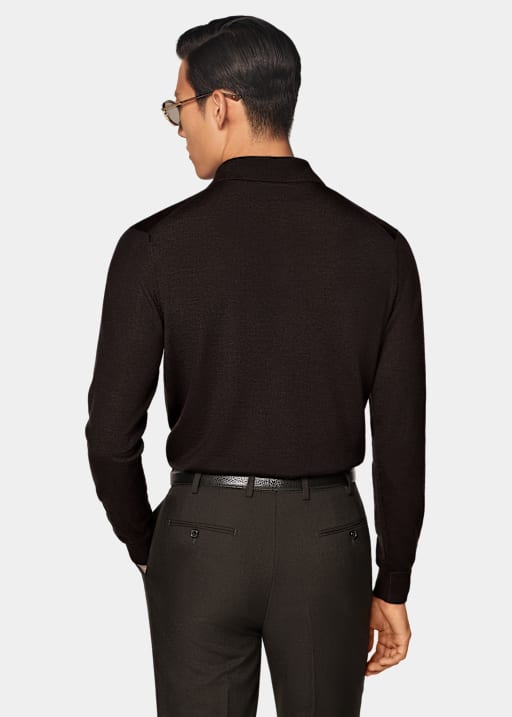 Dark Brown Long Sleeve Polo
